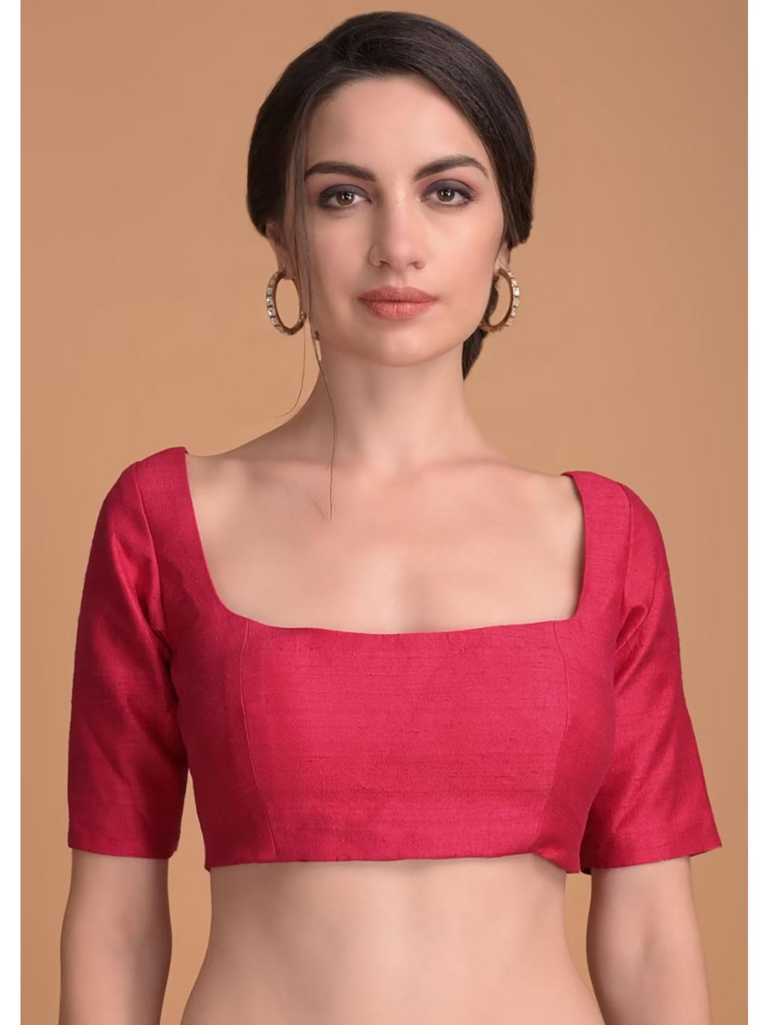 hot pink blouse in raw silk with wide half sleeves