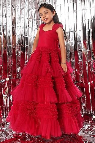 hot pink butterfly net frilled gown for girls