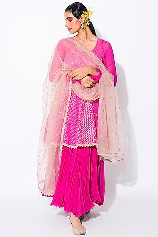 hot pink chanderi double-layered anarkali set