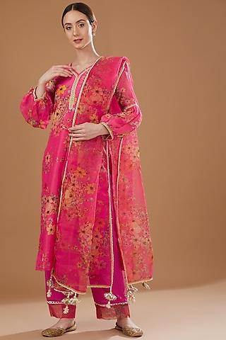 hot pink chanderi kurta set