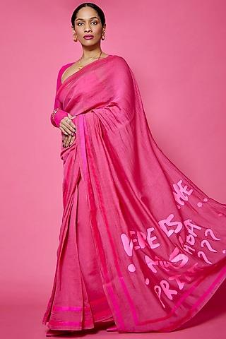 hot pink chanderi mul printed saree