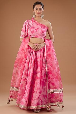 hot pink chanderi shibori printed lehenga set