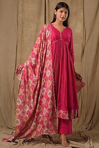 hot pink chanderi silk anarkali set