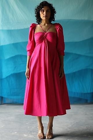 hot pink cotton satin dress