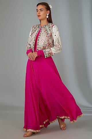 hot pink crepe gown with jacket