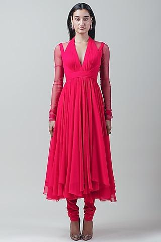 hot pink dress with churidaar pants