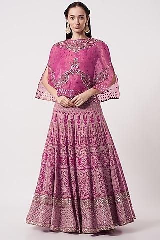 hot pink dupion embroidered lehenga set