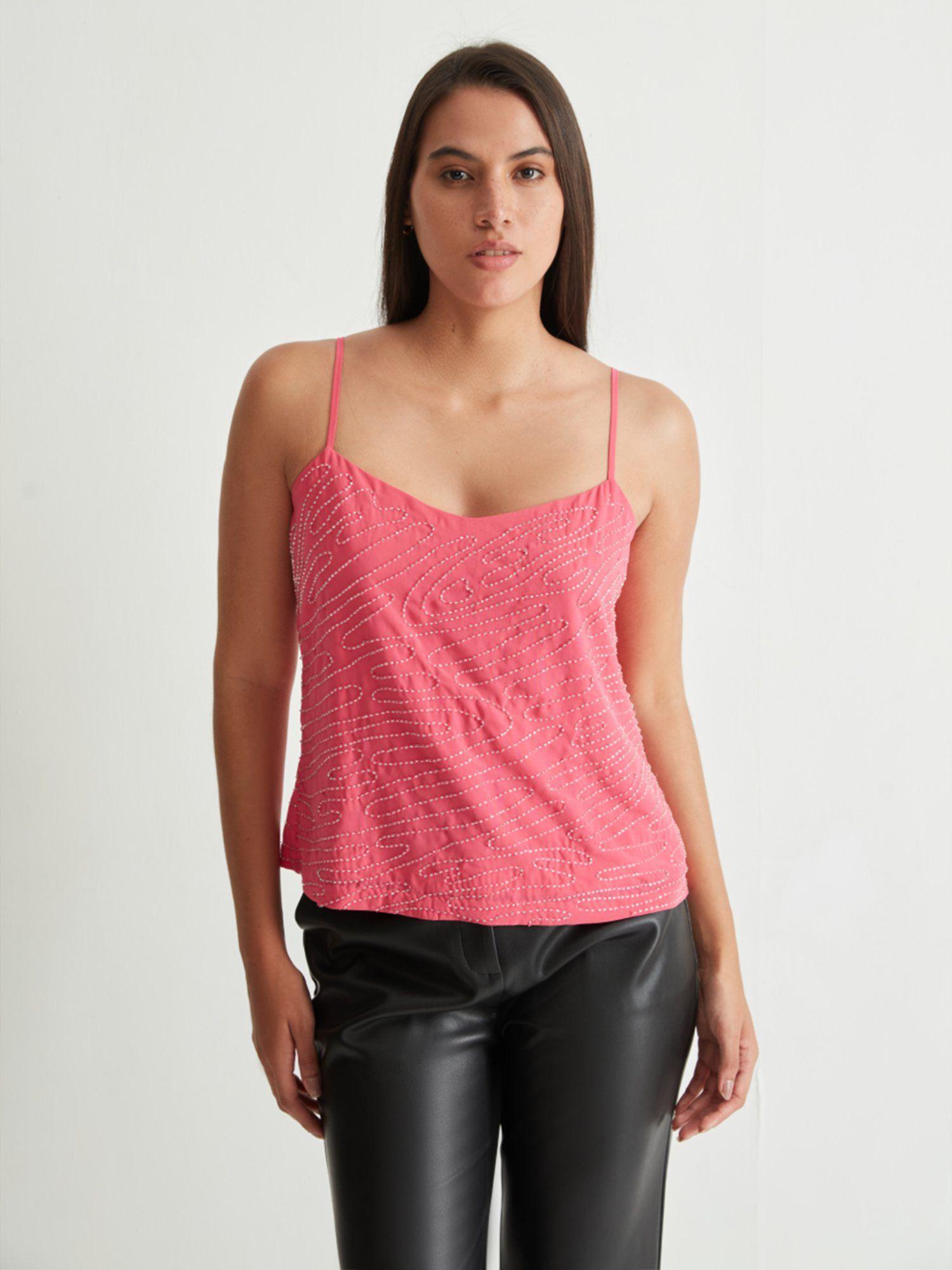 hot pink embellished cami top