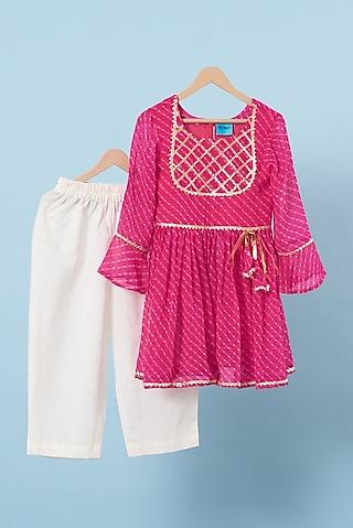 hot pink embellished kurta set for girls