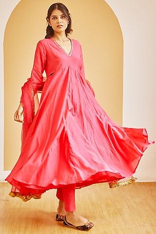 hot pink embroidered anarkali set