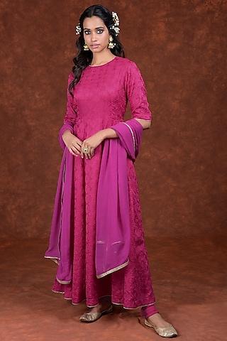 hot pink embroidered anarkali set