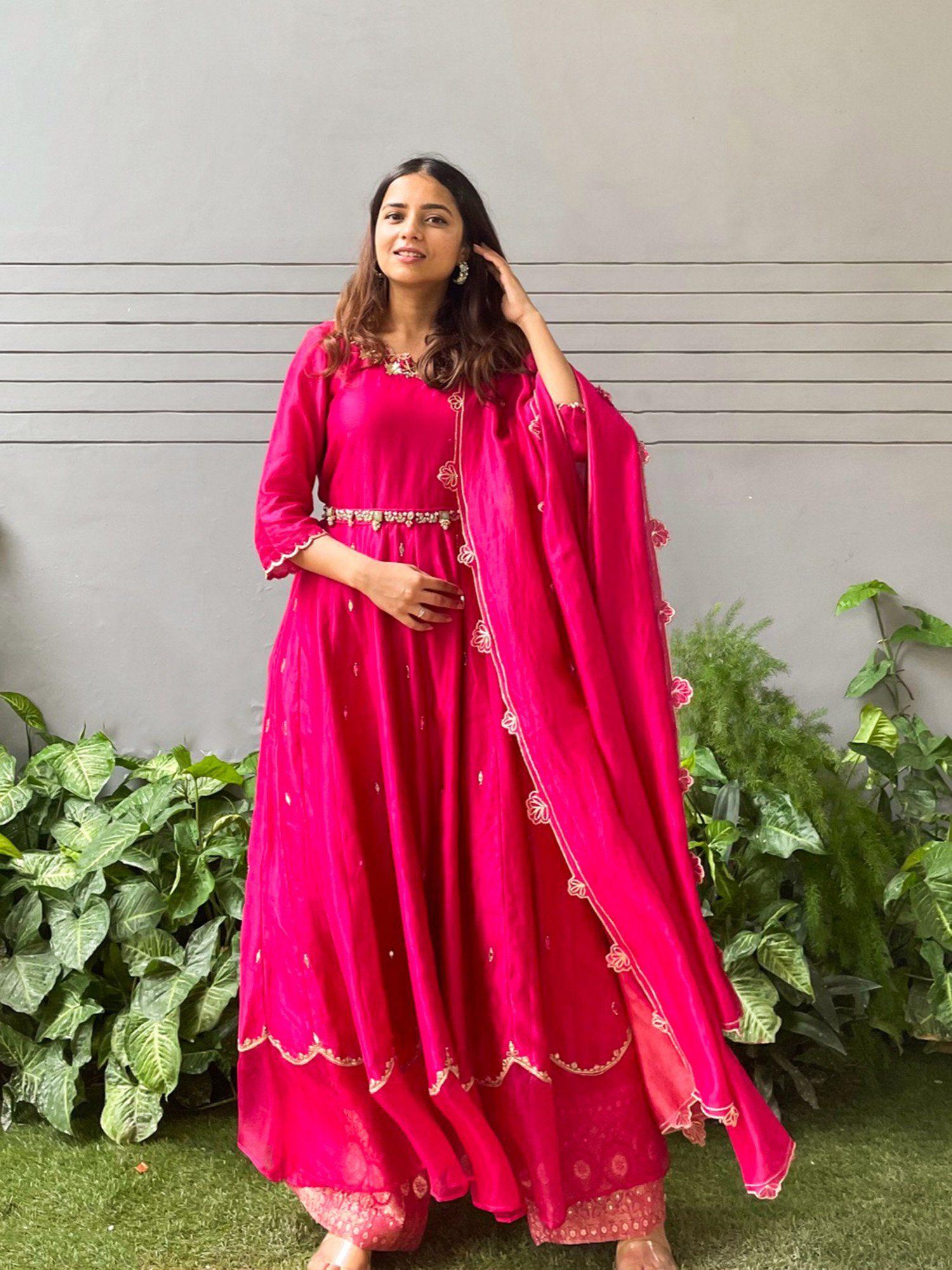 hot pink embroidered anarkali