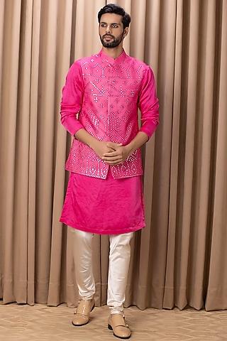 hot pink embroidered bundi jacket