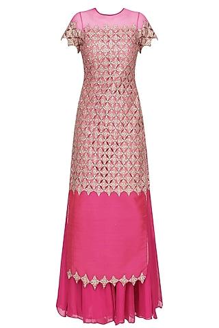 hot pink embroidered kurta and sharara pants set