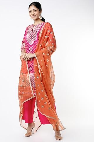 hot pink embroidered kurta set