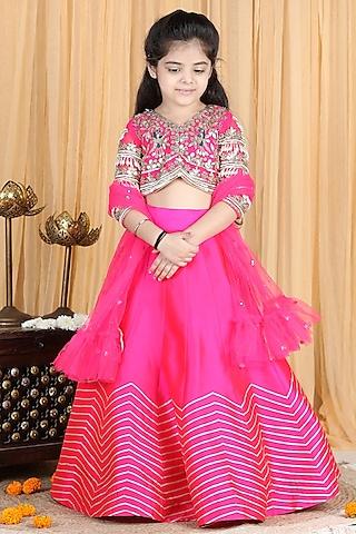 hot pink embroidered lehenga set for girls