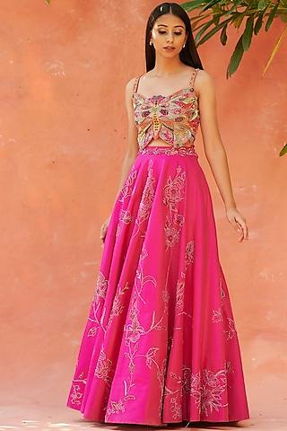 hot pink embroidered lehenga set