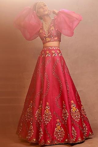 hot pink embroidered lehenga set