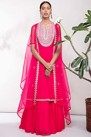 hot pink embroidered lehenga set