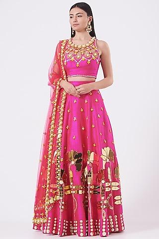 hot pink embroidered lehenga set