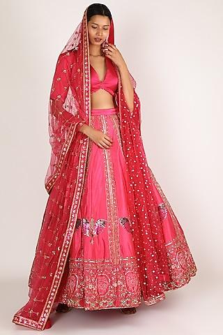 hot pink embroidered lehenga set