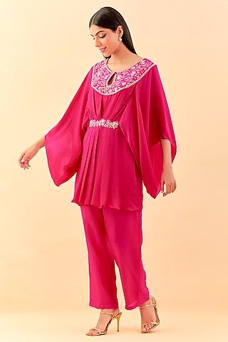 hot pink embroidered tunic set