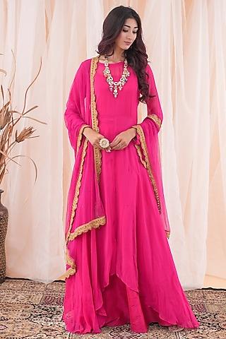 hot pink georgette anarkali set