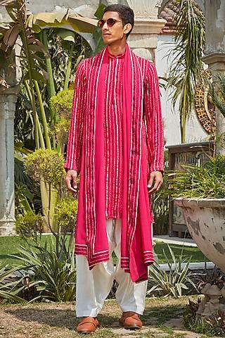 hot pink georgette chikankari embroidered kurta set