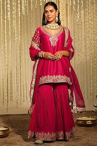 hot pink georgette gharara set for girls