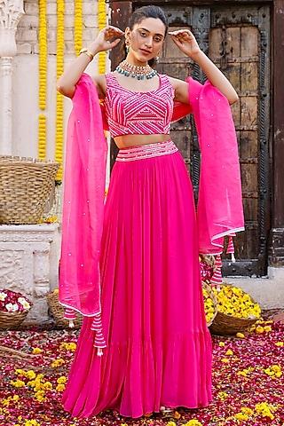 hot pink georgette lehenga set