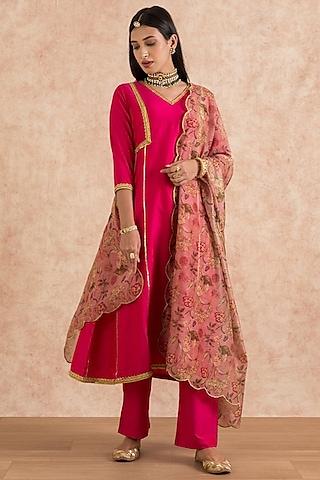 hot pink gota embroidered kurta set