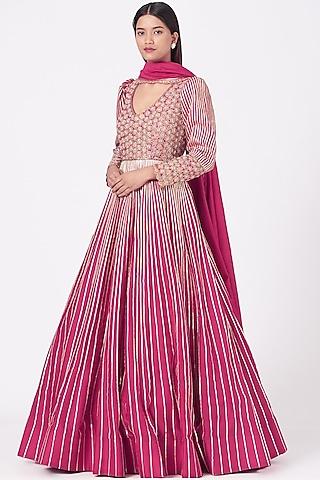 hot pink hand & machine embroidered anarkali set