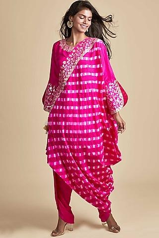 hot pink hand embroidered kurta set