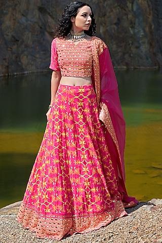 hot pink hand embroidered lehenga set