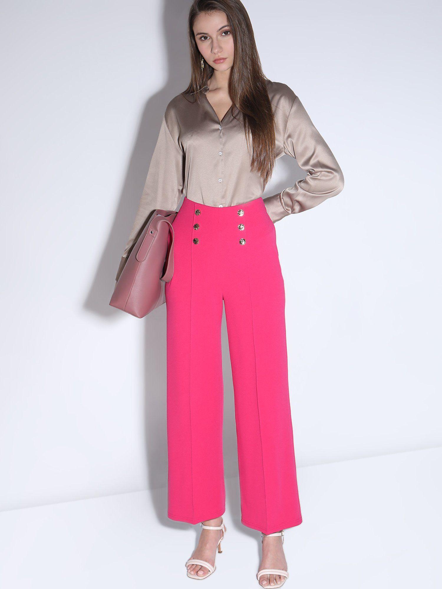 hot pink high rise straight fit trouser