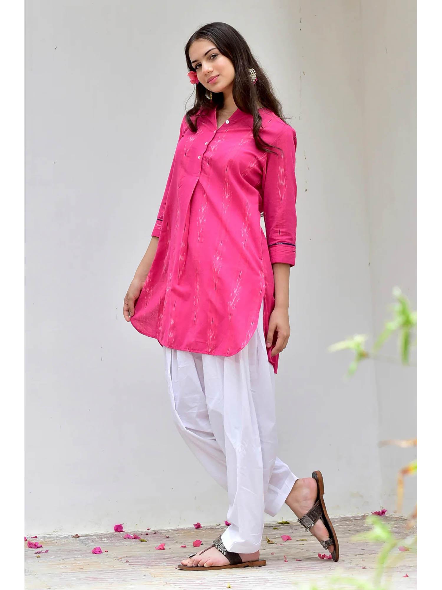 hot pink ikat pathani kurta