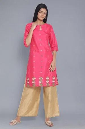 hot pink kurta with floral gold foil print