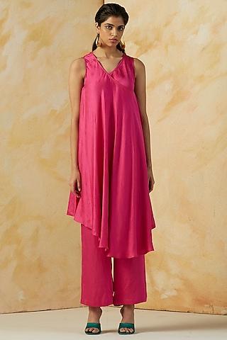hot pink linen satin wrapped tunic