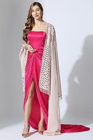 hot pink mashru gown with dupatta