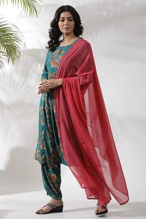 hot pink mukaish chiffon dupatta