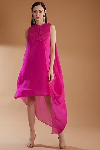 hot pink organza & cotton lycra high-low dress