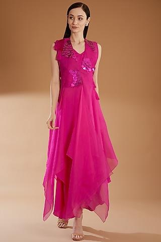 hot pink organza embroidered jacket dress