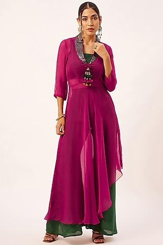 hot pink paper silk embroidered asymmetrical cape set