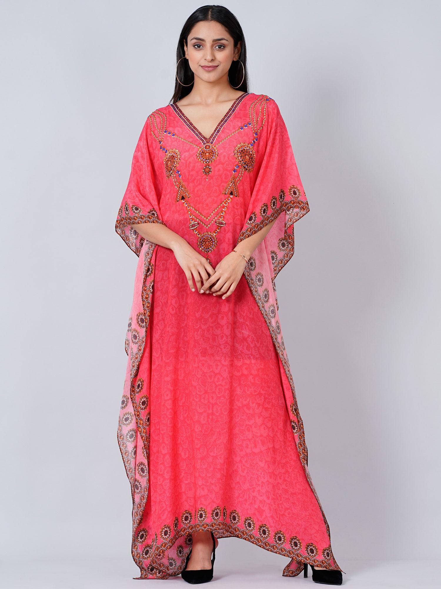 hot pink pearl full length kaftan