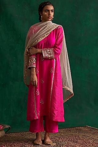 hot pink printed kurta set