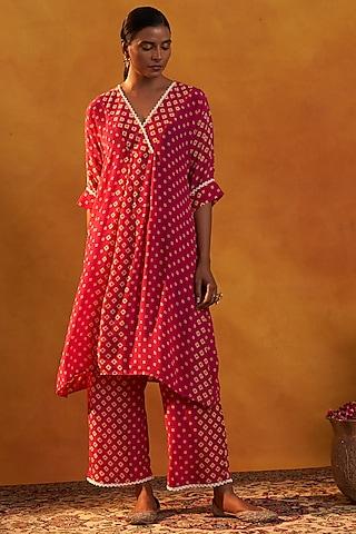 hot pink printed kurta set