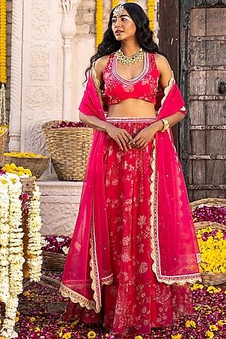 hot pink printed lehenga set