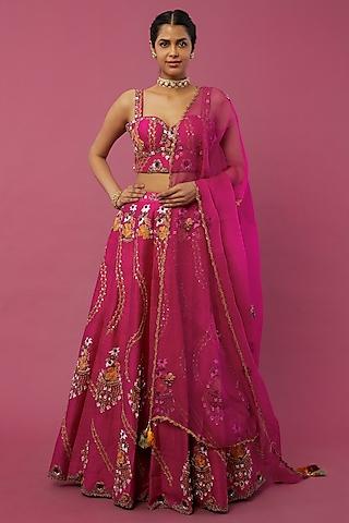 hot pink raw silk lehenga set