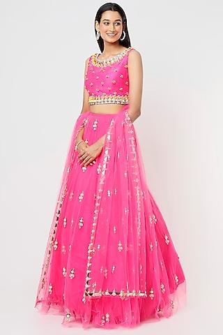 hot pink raw silk lehenga set