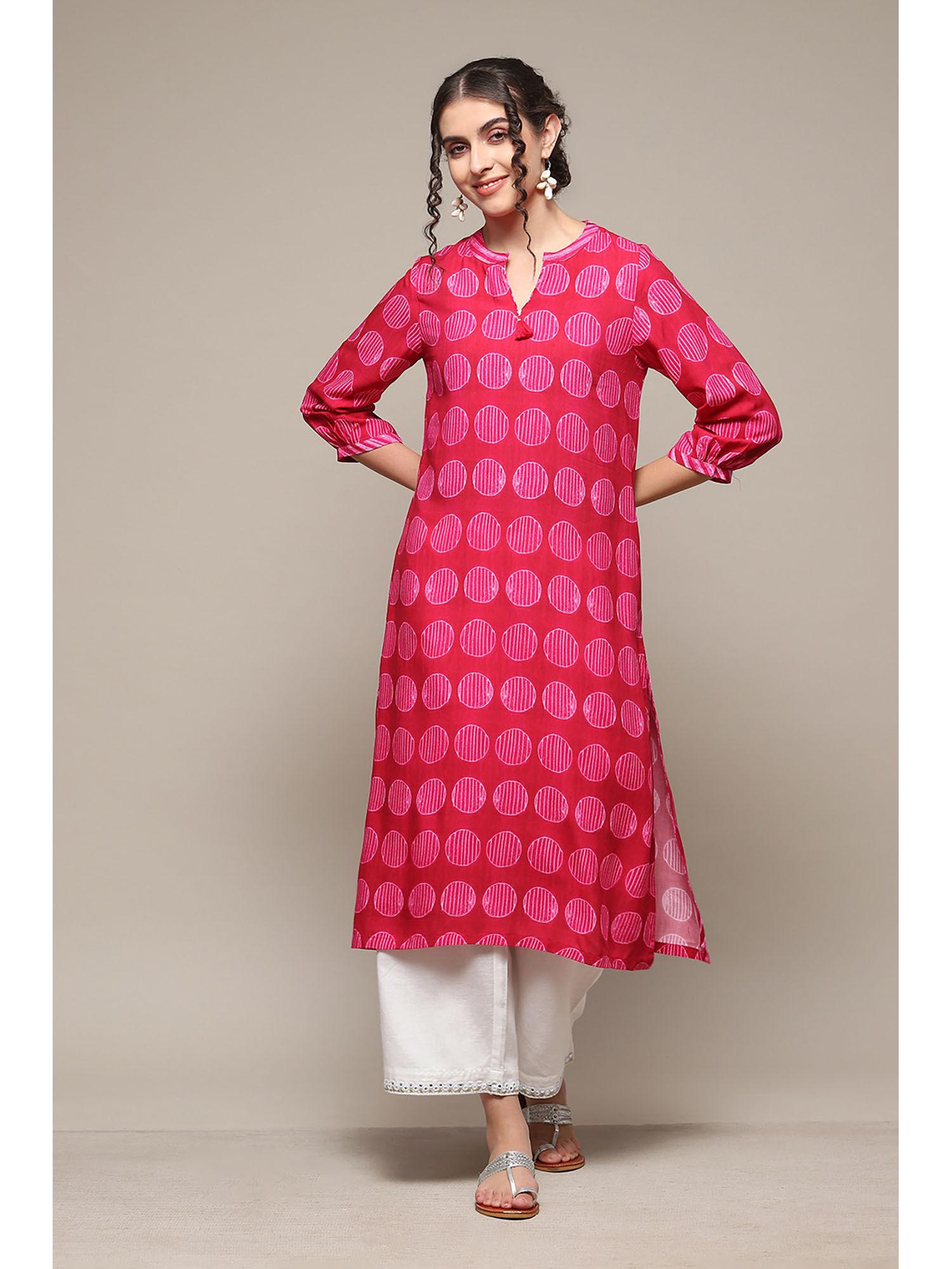 hot pink rayon straight printed kurta